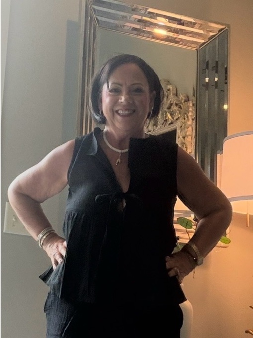 Sleeveless Black Tie-Front Tunic Top
